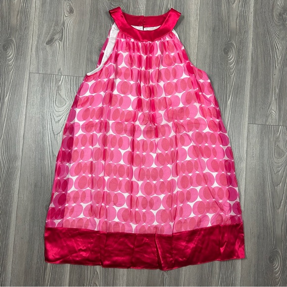 Maggie London NWT Silk Pink Polka Dot Trapeze Mini Dress 10P - Picture 1 of 7